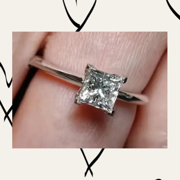 ❤️Offers⭐ New S925 Sterling Silver Square Geometric Engagement Ring - Picture 2 of 4